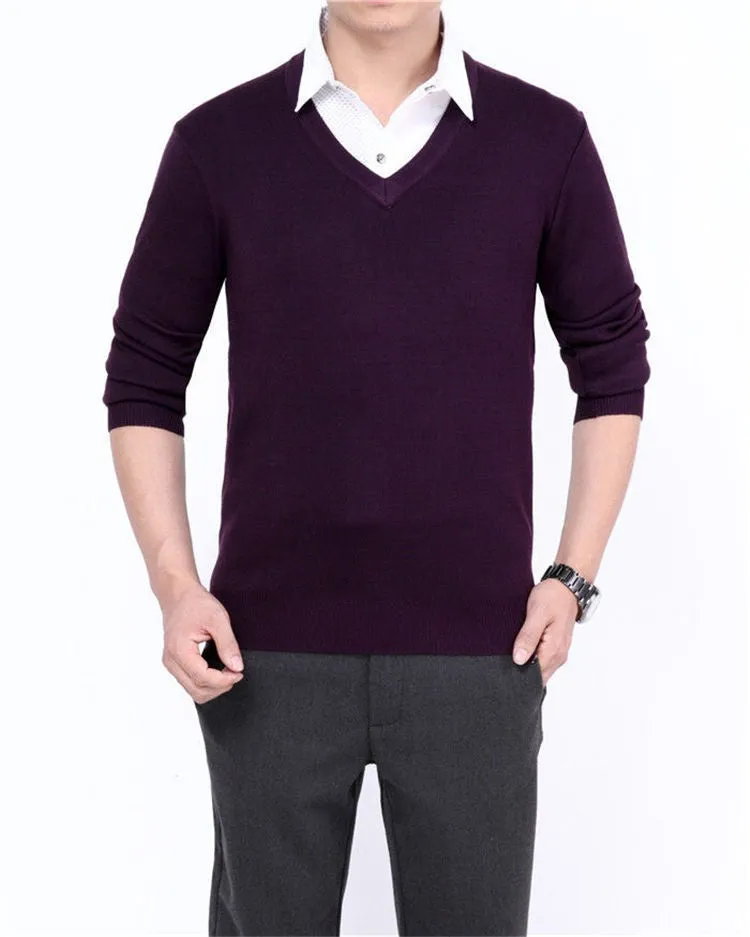 Men's Casual V-Neck Solid Color Sweater