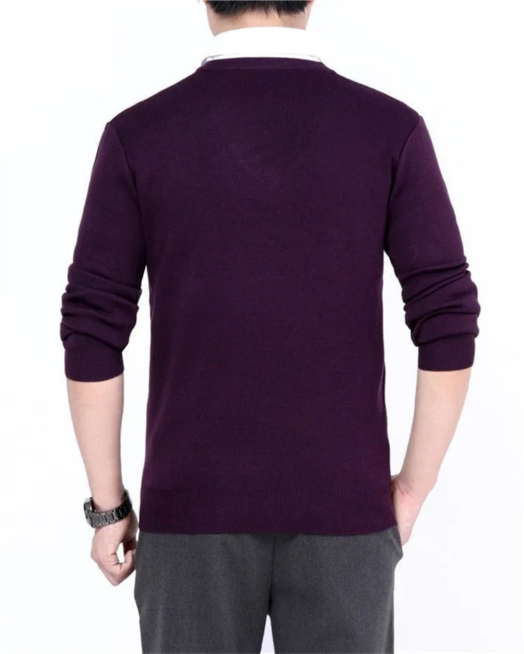 Men's Casual V-Neck Solid Color Sweater