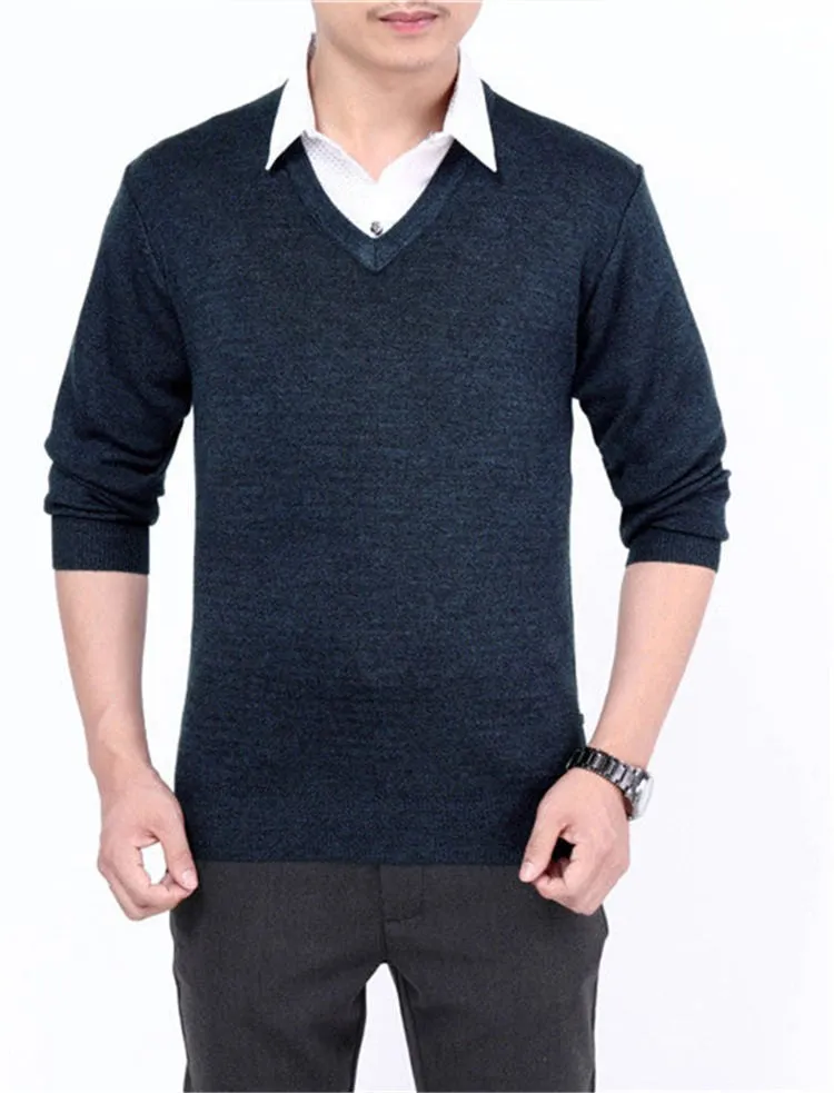 Men's Casual V-Neck Solid Color Sweater