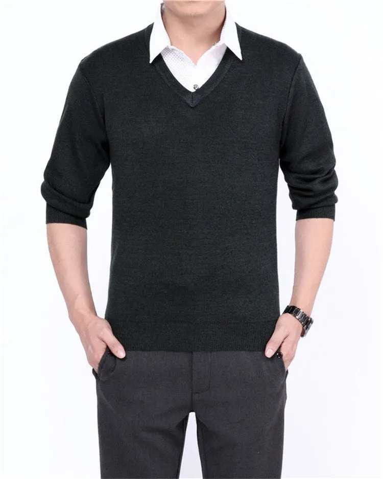 Men's Casual V-Neck Solid Color Sweater