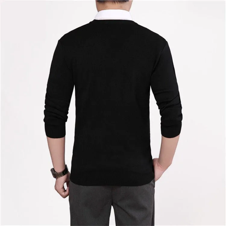 Men's Casual V-Neck Solid Color Sweater