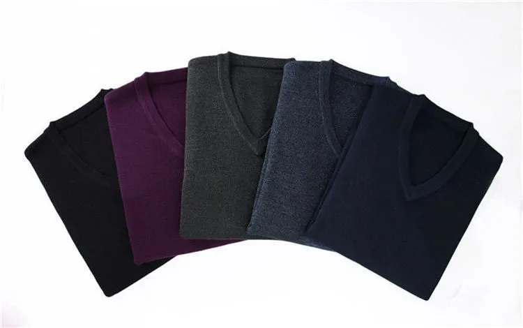 Men's Casual V-Neck Solid Color Sweater