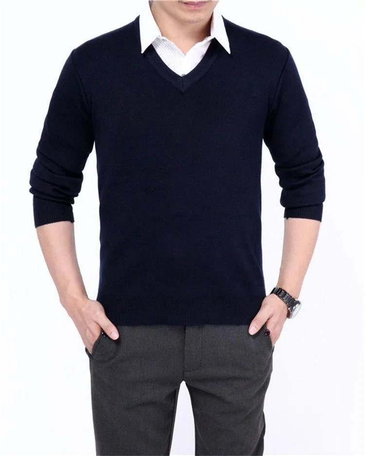 Men's Casual V-Neck Solid Color Sweater