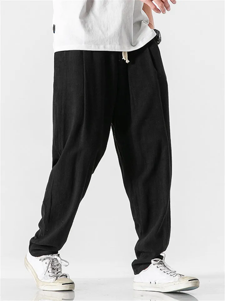 Men's Comfort Elastic Waist Regular Fit Linen Pants