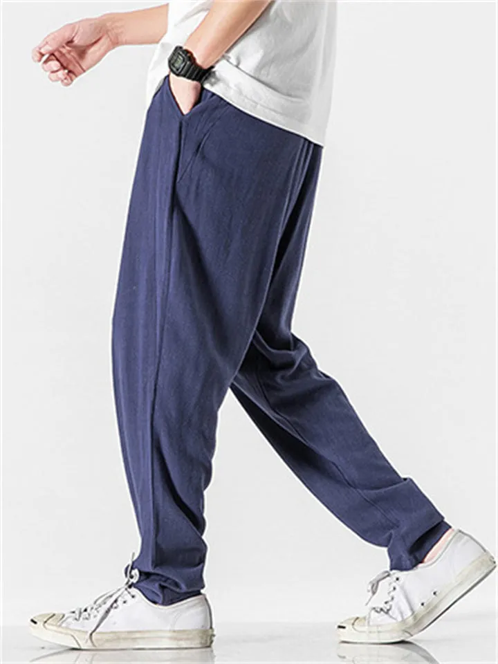 Men's Comfort Elastic Waist Regular Fit Linen Pants