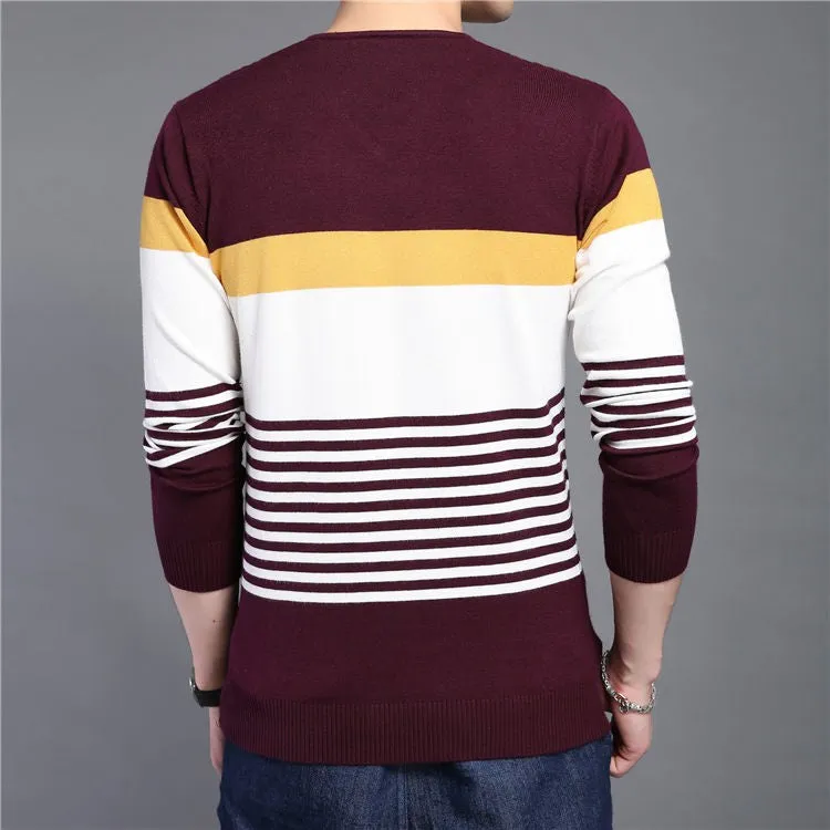 Men's Knitted Striped V-Neck Slim Fit Sweater