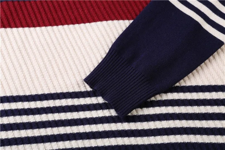 Men's Knitted Striped V-Neck Slim Fit Sweater