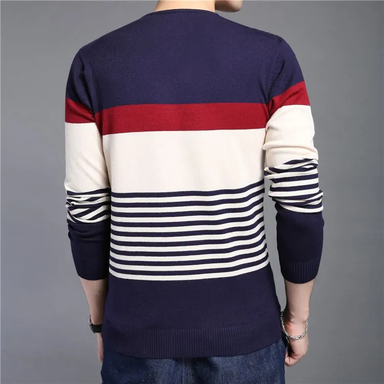 Men's Knitted Striped V-Neck Slim Fit Sweater