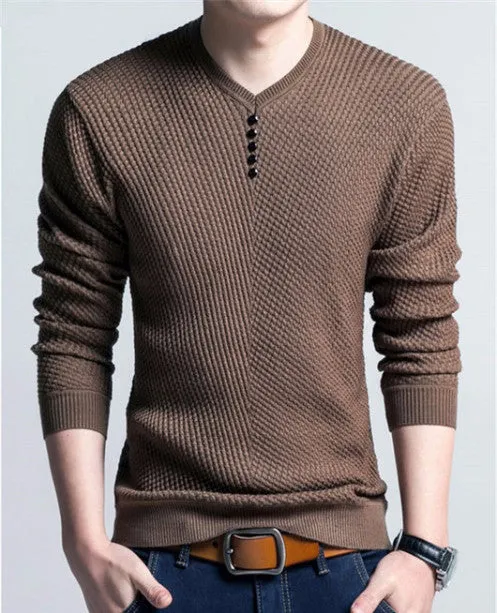 Men's V-Neck Long Sleeve Solid Color Pullover