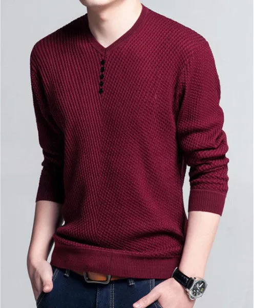 Men's V-Neck Long Sleeve Solid Color Pullover