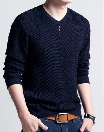 Men's V-Neck Long Sleeve Solid Color Pullover