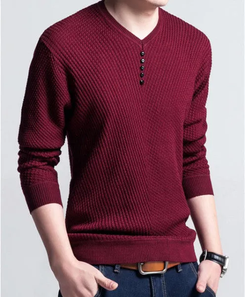 Men's V-Neck Long Sleeve Solid Color Pullover