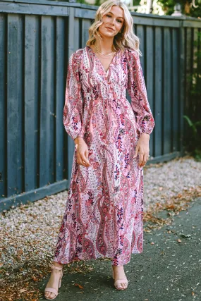 Multicolour Boho Paisley Print V Neck Empire Waist Maxi Dress