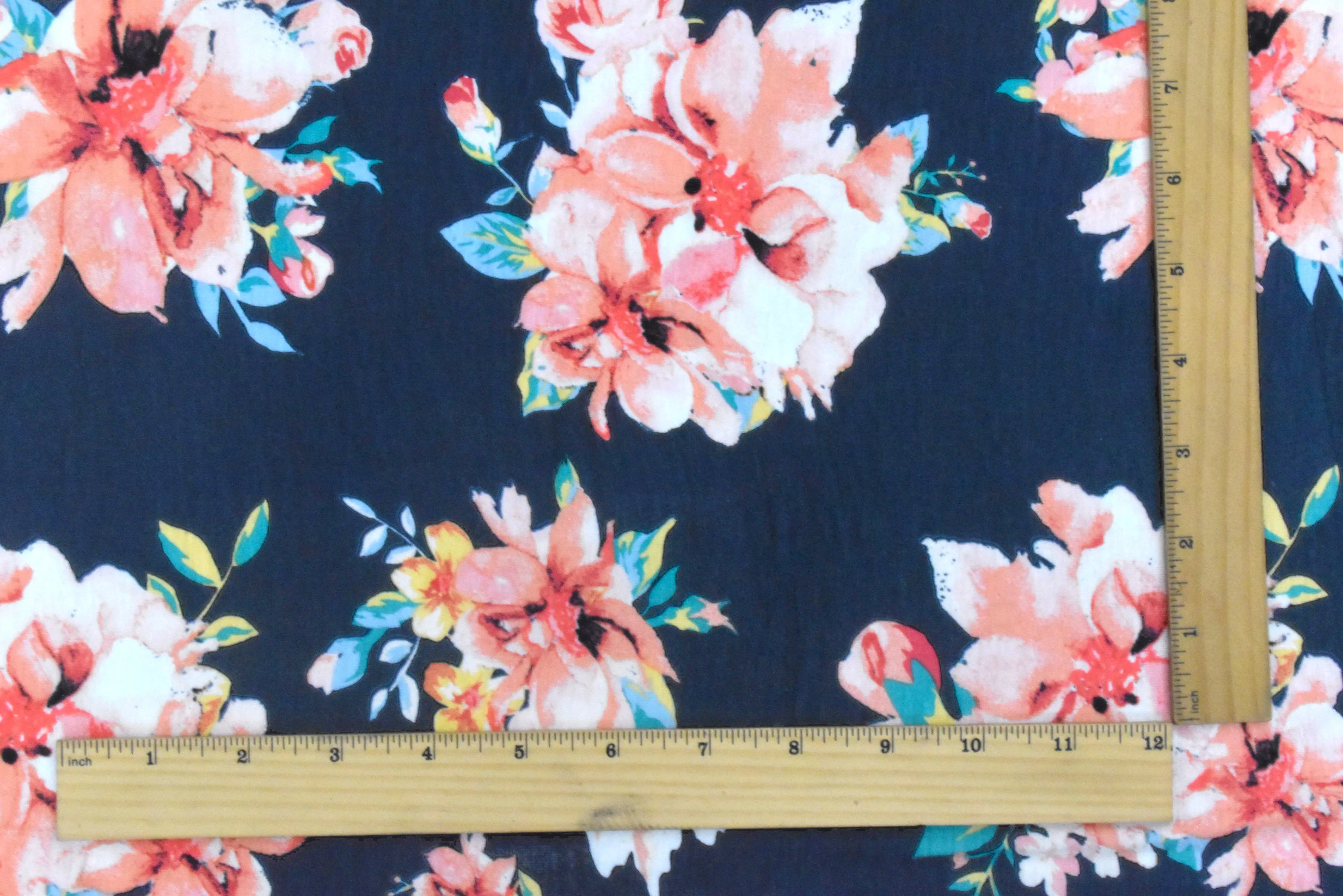 Navy-Multi Floral Printed Rayon Stretch Jersey Knit Fabric