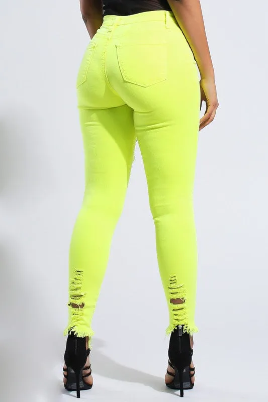 Neon Yellow Distressed Jeans