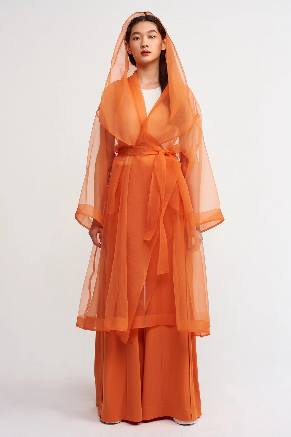 Nu Hooded Organza Kimono Outerwear Amber