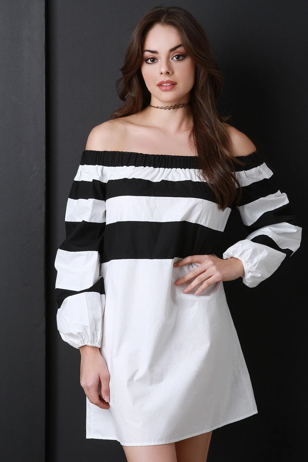 Off The Shoulder Stripe Shift Dress