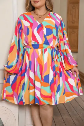 Plus Size Oversized Sleeve Belted Dress