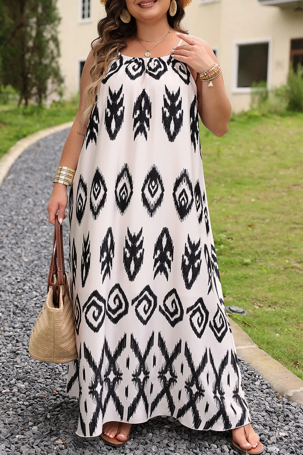 Plus Size Western Print Halter Maxi Dress