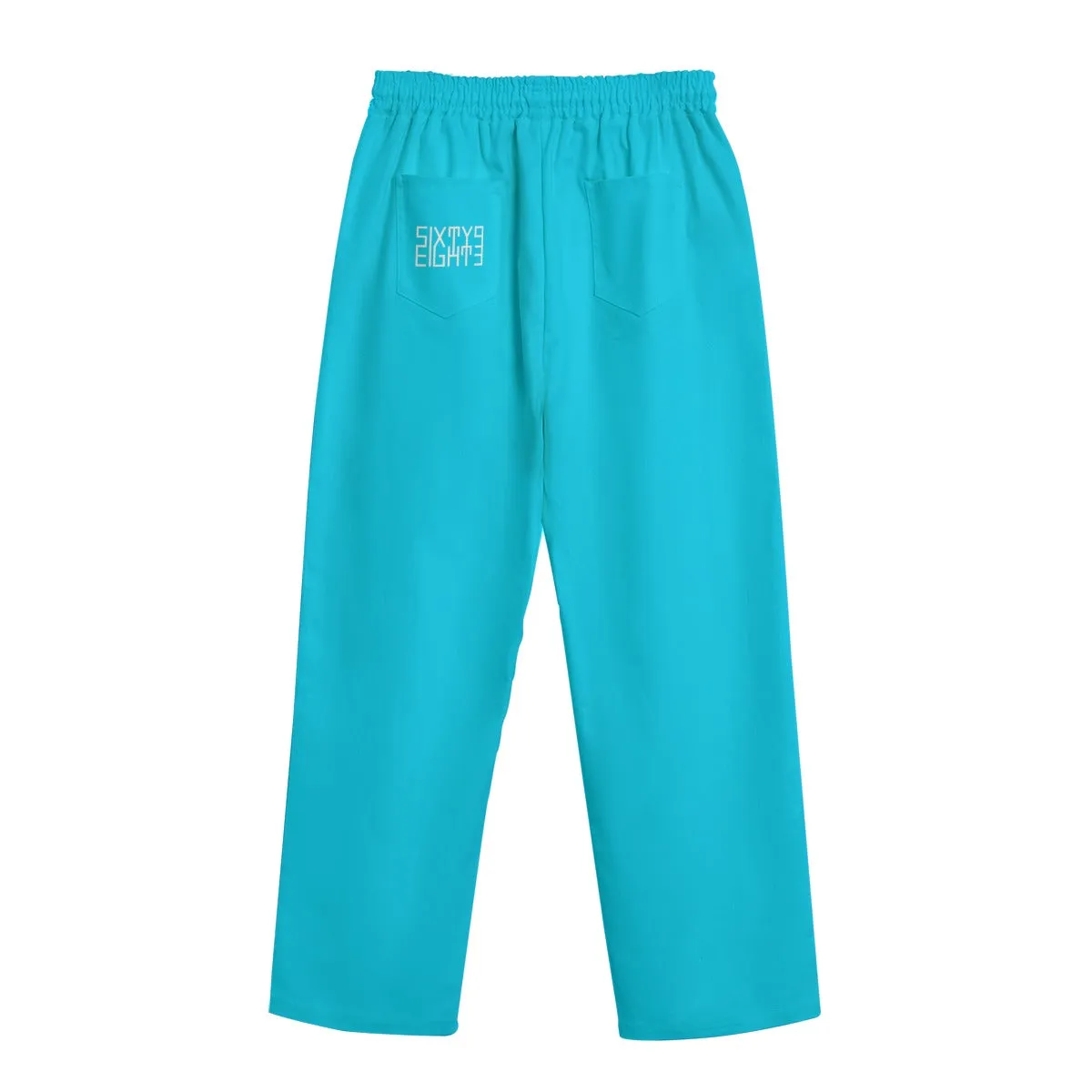 Sixty Eight 93 Logo White Aqua Blue Unisex Straight Casual Pants