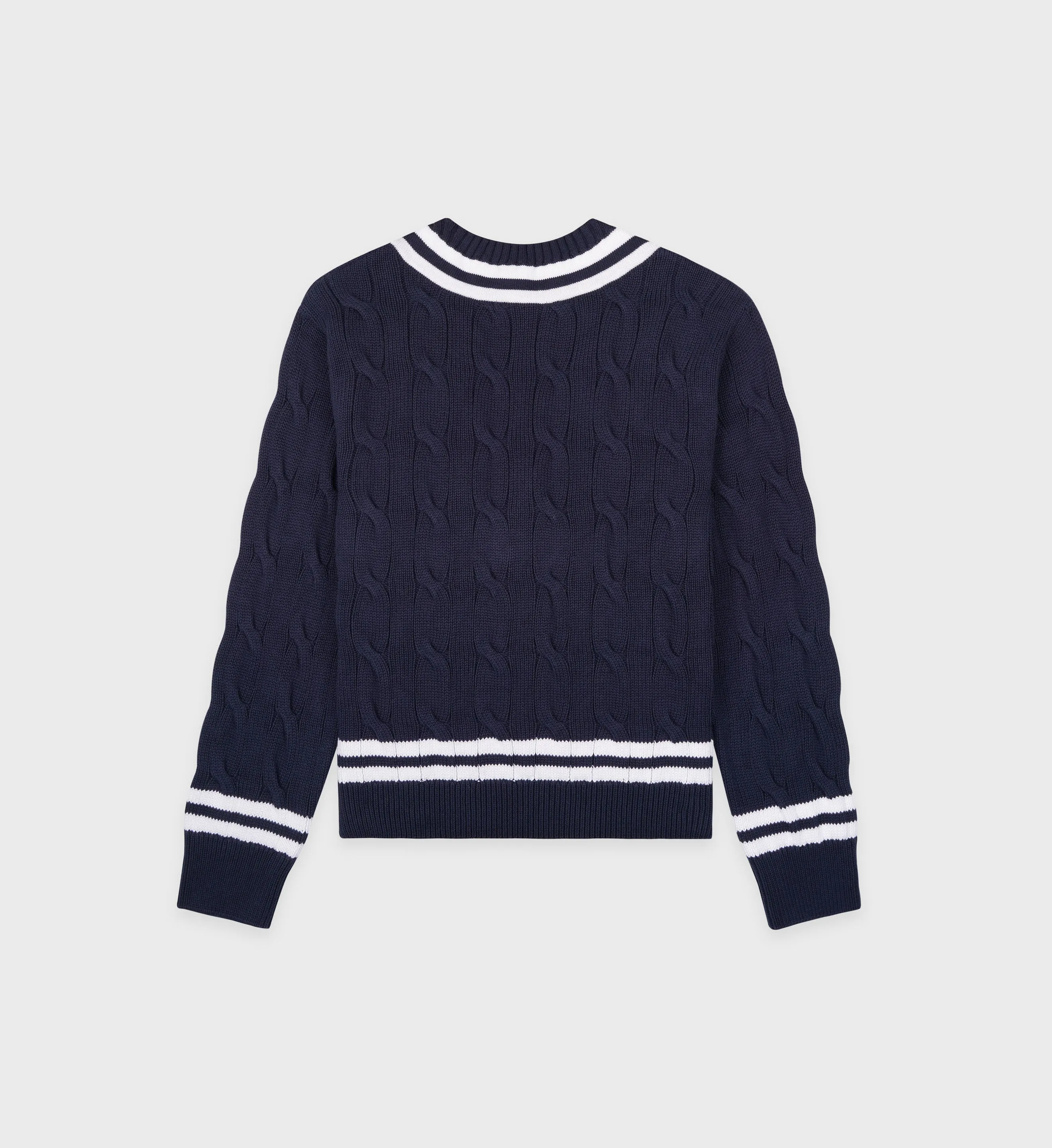 SRC Cableknit V-Neck Sweater - Navy/White