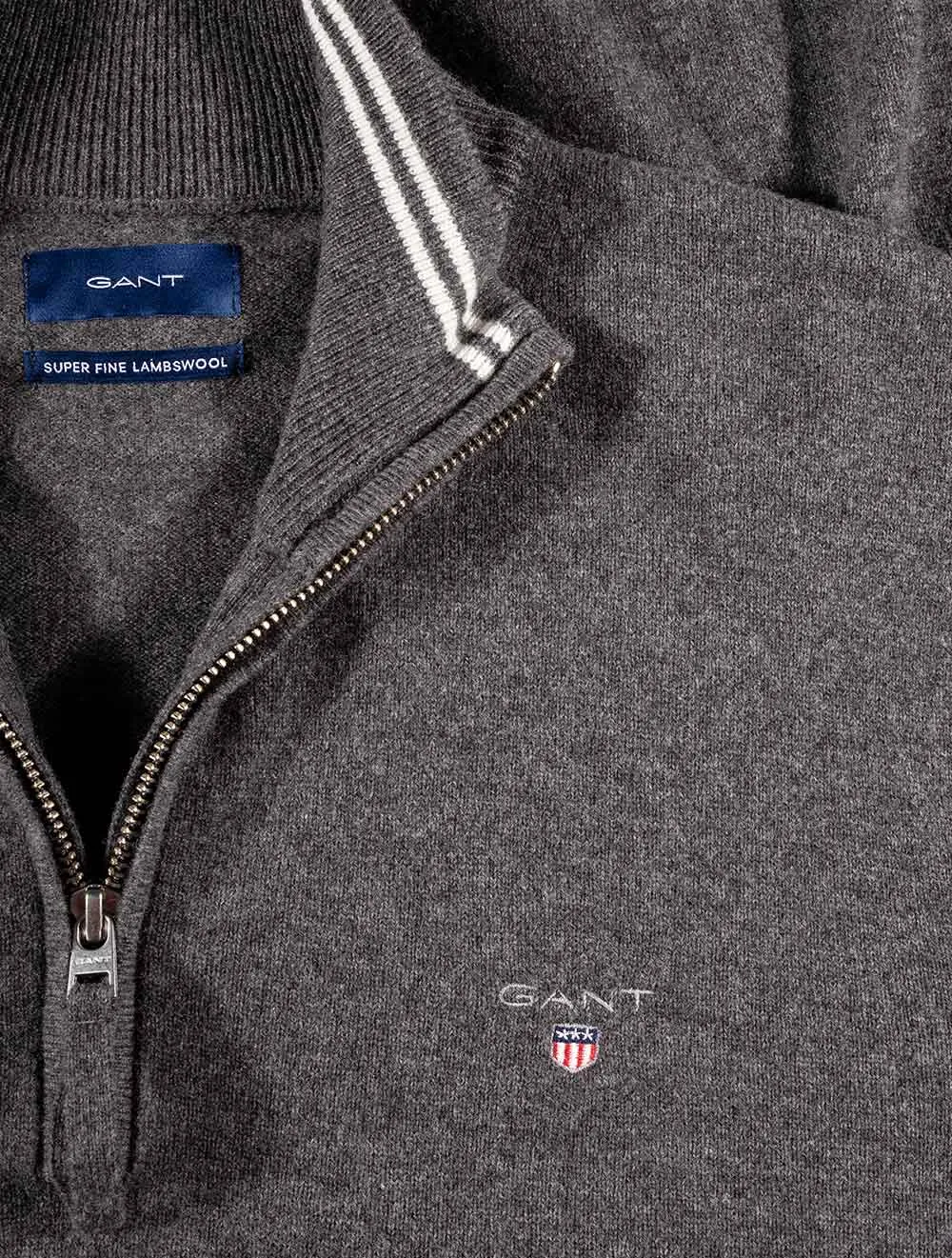 Super Fine Lambswool Half-Zip Sweater Antracite Melange