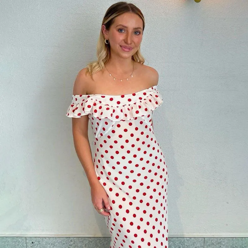 Taryn Off-Shoulder Polka-Dot Maxi Dress