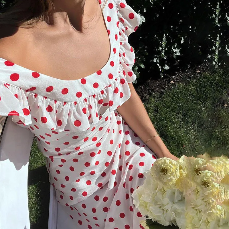 Taryn Off-Shoulder Polka-Dot Maxi Dress