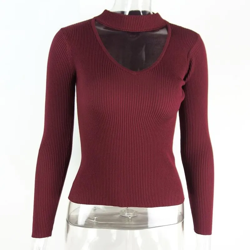 V-Neck Knitted Sweater Of Cotton