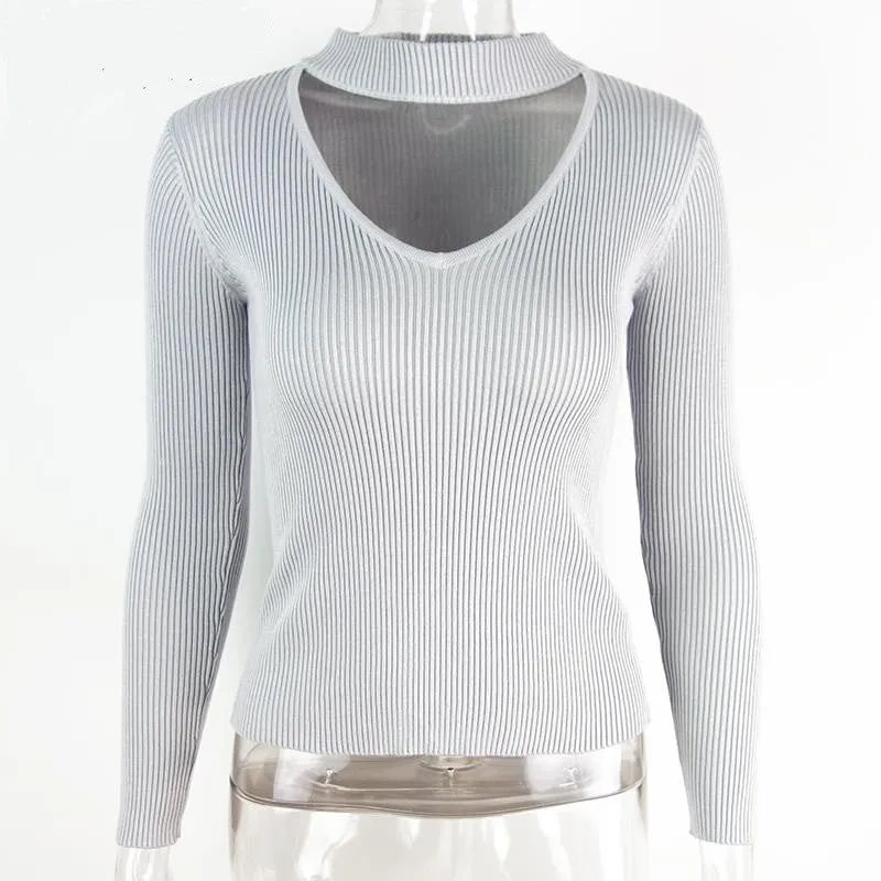 V-Neck Knitted Sweater Of Cotton