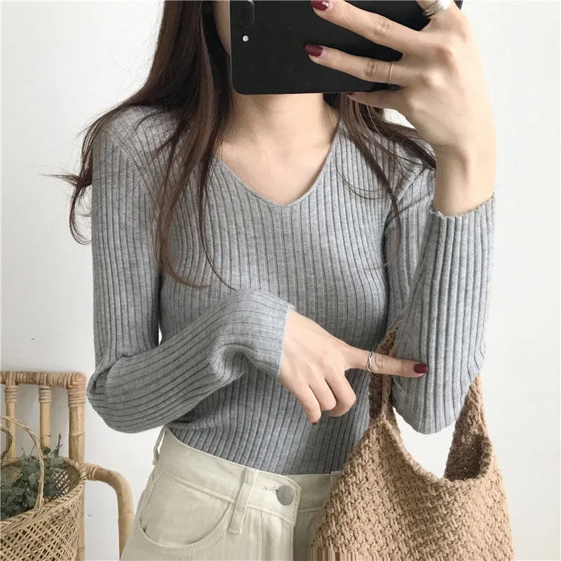 V Neck Sweater Knitted Fashion Sweaters