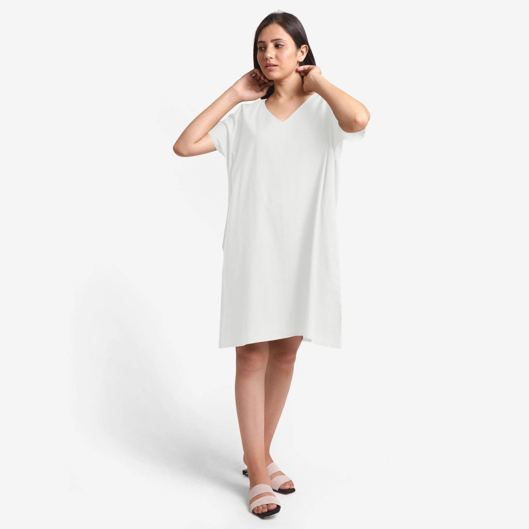 White Cotton Flax V-Neck Short Shift Tunic