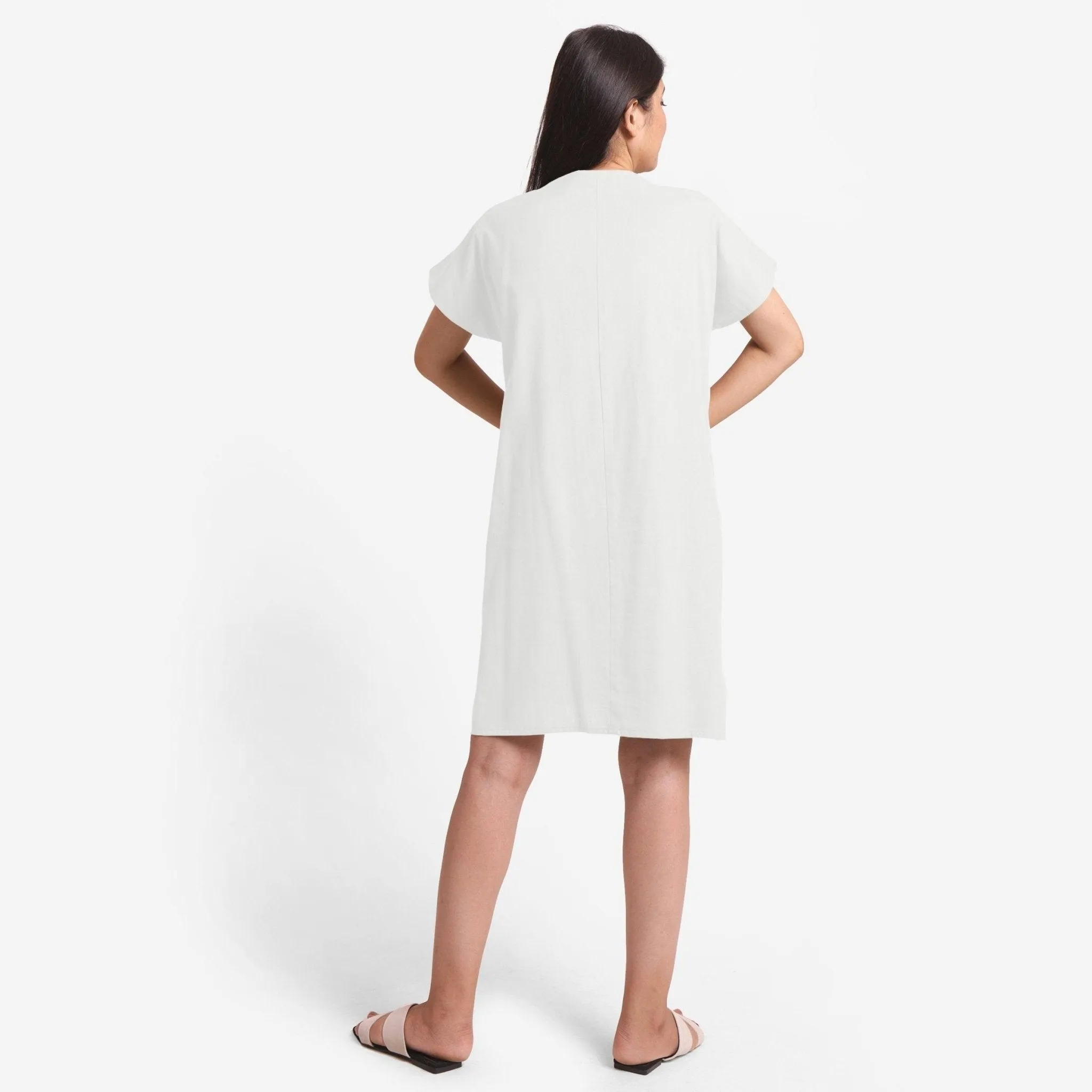 White Cotton Flax V-Neck Short Shift Tunic