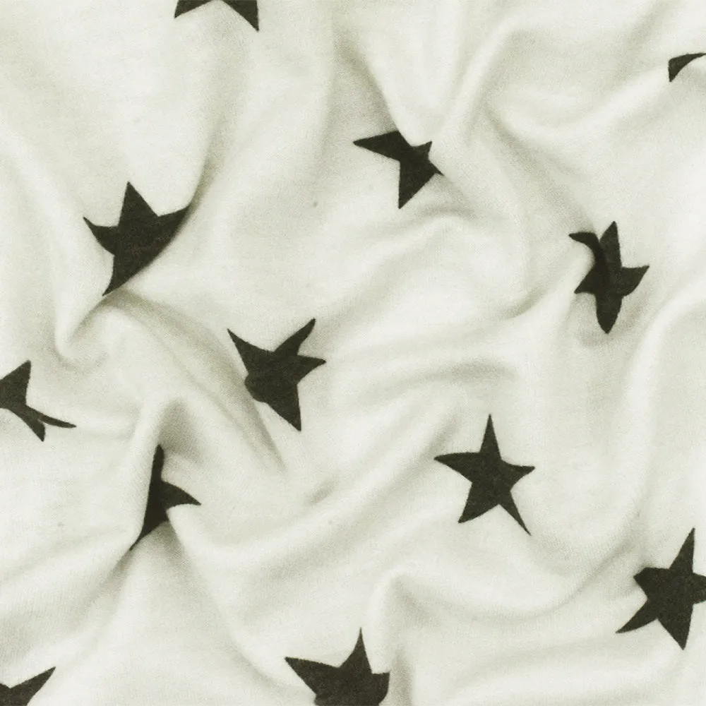 White-Faded Black Star Printed Baby French Terry Knit Fabric