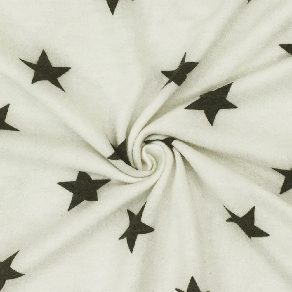 White-Faded Black Star Printed Baby French Terry Knit Fabric