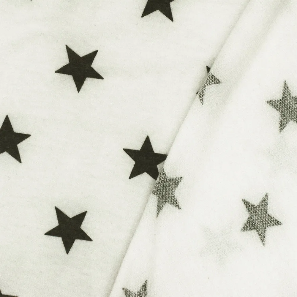 White-Faded Black Star Printed Baby French Terry Knit Fabric