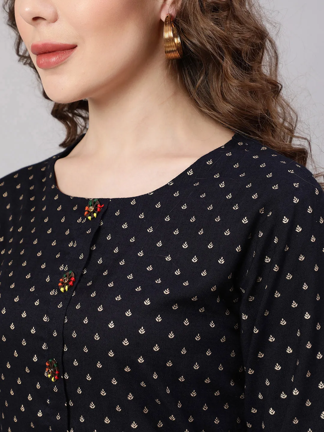 Women Navy Blue Rayon Straight Kurta