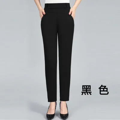 Women Pants Long High Waist Loose Straight Mom Elastic Plus Size Stretchable Casual Pants