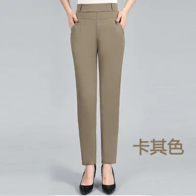 Women Pants Long High Waist Loose Straight Mom Elastic Plus Size Stretchable Casual Pants