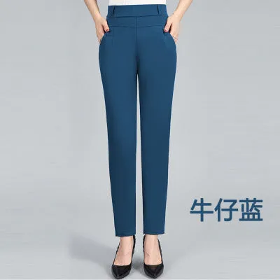 Women Pants Long High Waist Loose Straight Mom Elastic Plus Size Stretchable Casual Pants