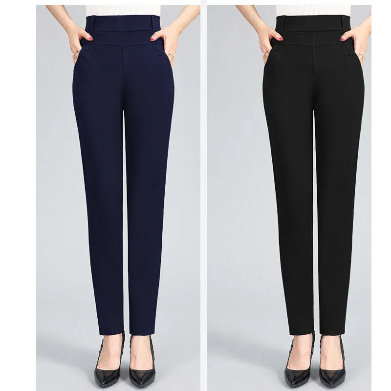 Women Pants Long High Waist Loose Straight Mom Elastic Plus Size Stretchable Casual Pants