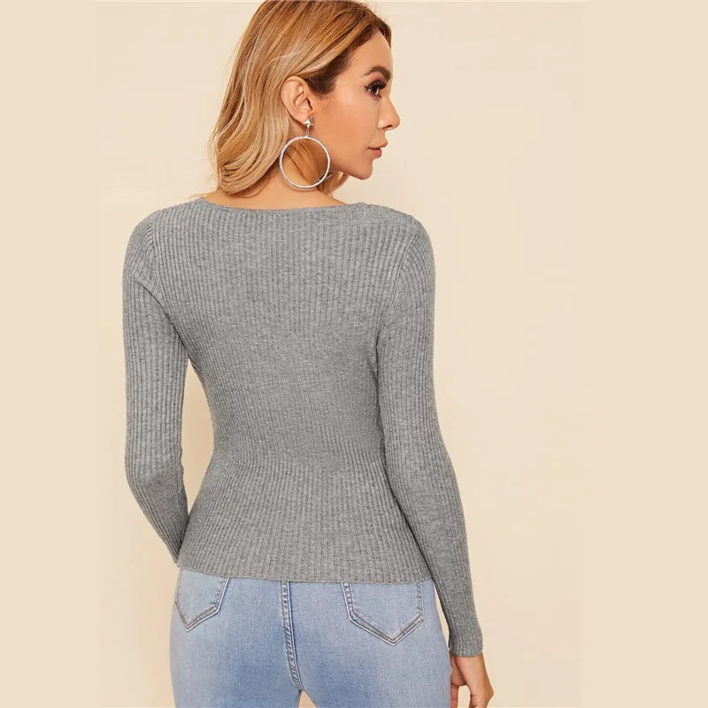 Women's Autumn Casual V-Neck Slim Stretchy Pullover