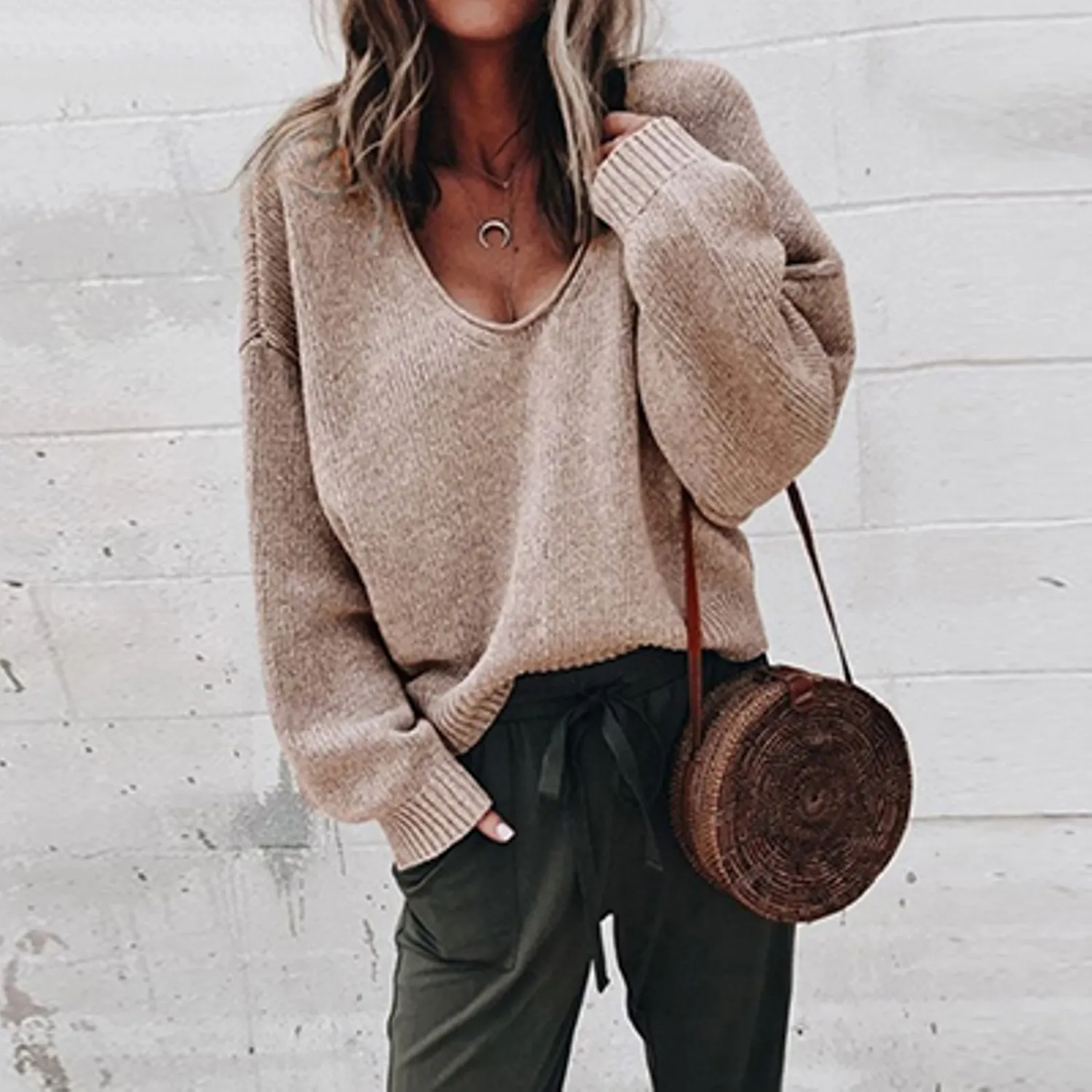 Women's Autumn/Winter Casual Knitted V-Neck Loose Sweater