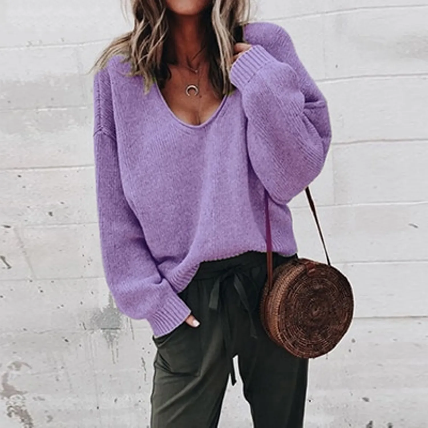 Women's Autumn/Winter Casual Knitted V-Neck Loose Sweater