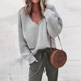 Women's Autumn/Winter Casual Knitted V-Neck Loose Sweater