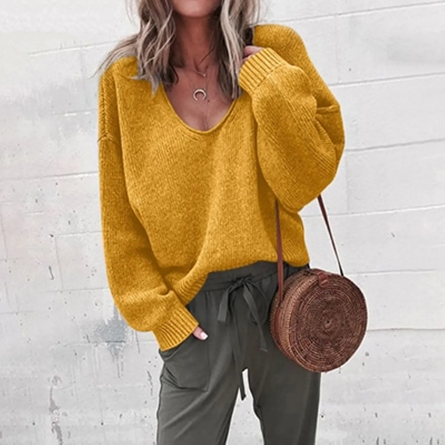 Women's Autumn/Winter Casual Knitted V-Neck Loose Sweater