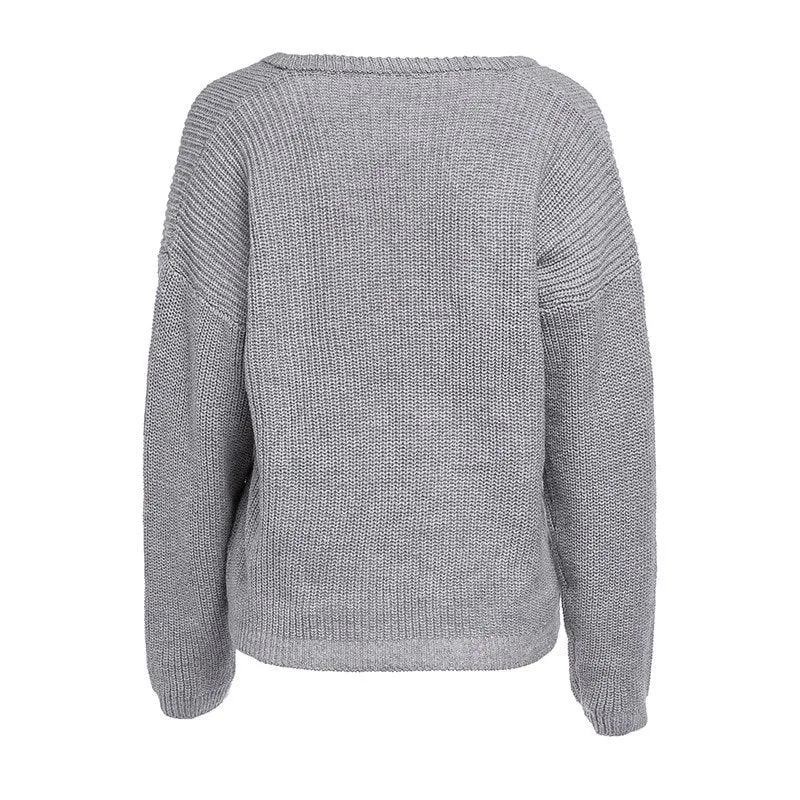 Women's Autumn/Winter Casual V-Neck Knitted Sweater