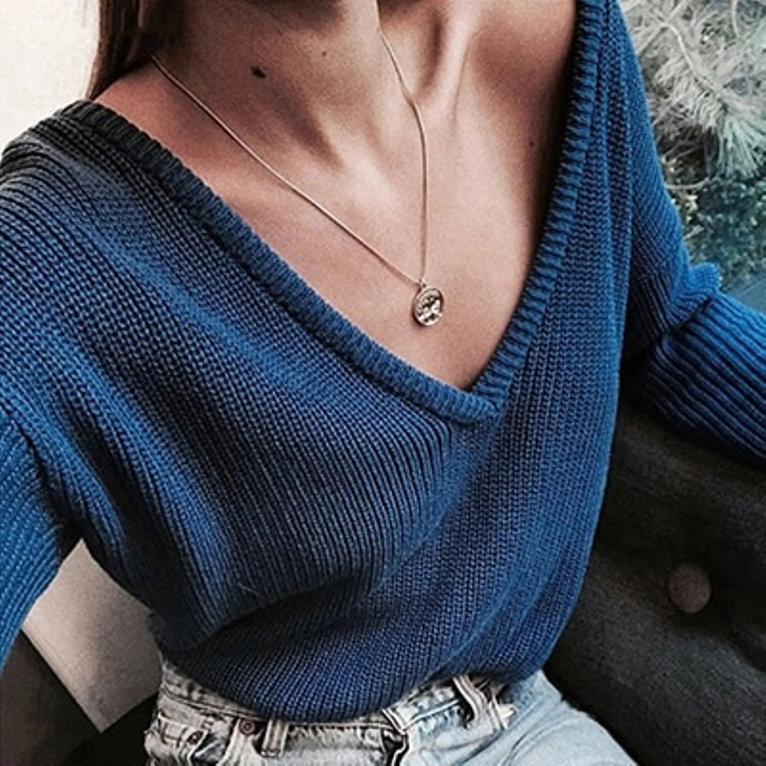 Women's Autumn/Winter Casual V-Neck Knitted Sweater