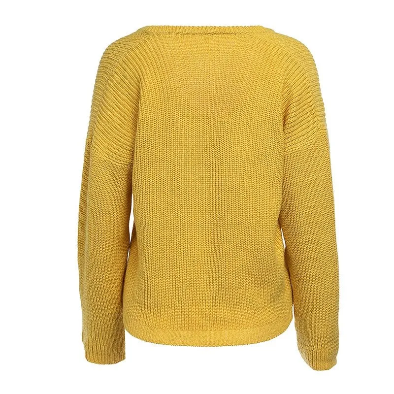 Women's Autumn/Winter Casual V-Neck Knitted Sweater