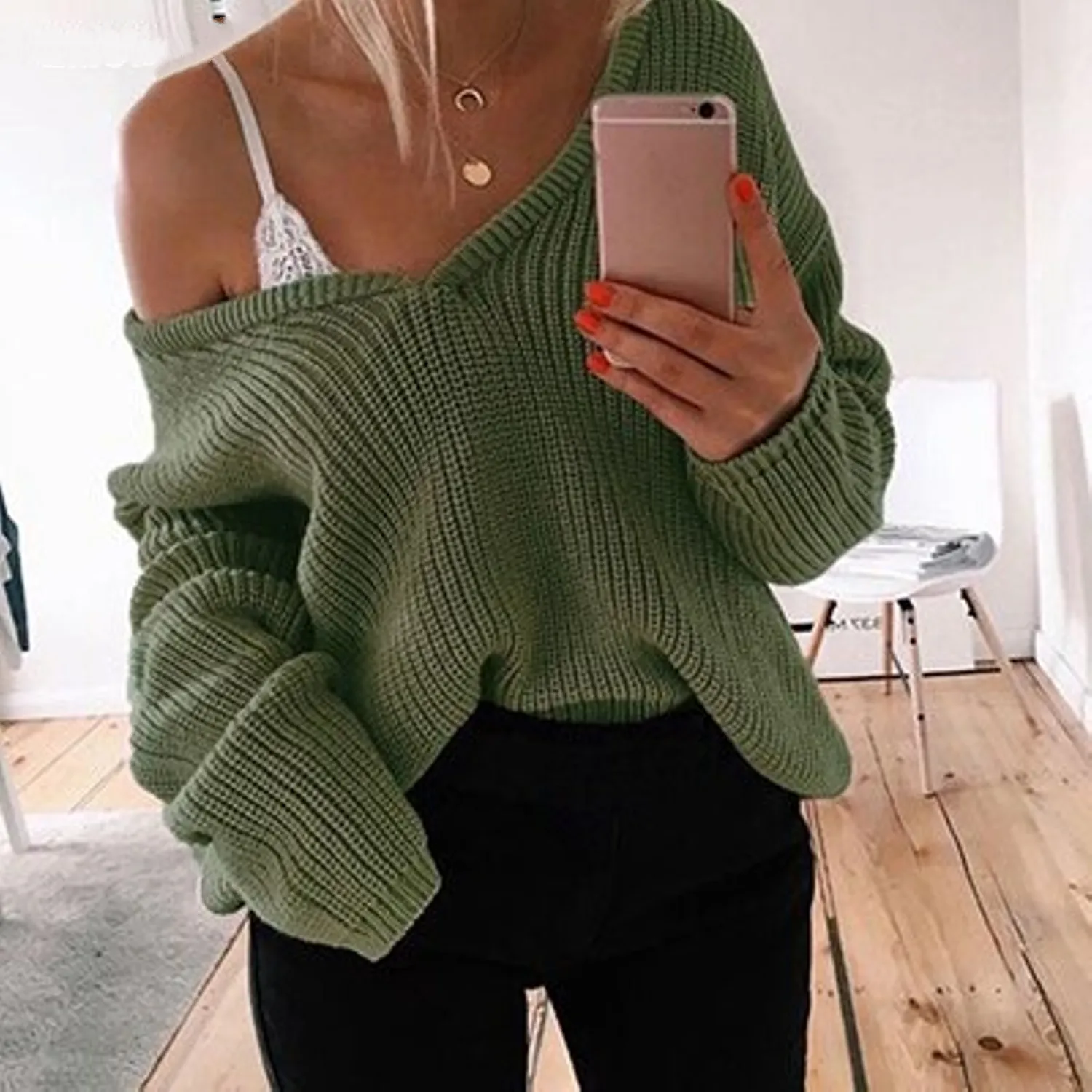 Women's Autumn/Winter Casual V-Neck Knitted Sweater